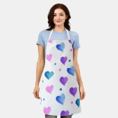ハート水彩ドットパープルピンクブルー エプロン (着用した状態)
