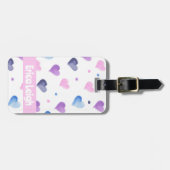 ハート水彩ピンクパープルブルー ラゲッジタグ (正面横)