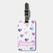 ハート水彩ピンクパープルブルー ラゲッジタグ (正面縦)
