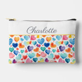 ハート水彩可愛カラフルいラブ名前をカスタムする アクセサリーポーチ (正面)