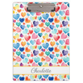 ハート水彩可愛カラフルいラブ名前をカスタムする クリップボード (正面)