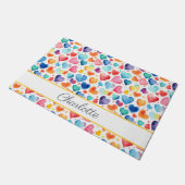 ハート水彩可愛カラフルいラブ名前をカスタムする ドアマット (アングル)