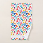 ハート水彩可愛カラフルいラブ名前をカスタムする バスタオルセット (ハンドタオル)