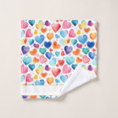 ハート水彩可愛カラフルいラブ名前をカスタムする バスタオルセット (ウォッシュタオル)