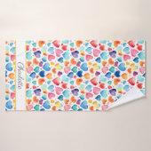 ハート水彩可愛カラフルいラブ名前をカスタムする バスタオル (バスタオル)