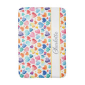 ハート水彩可愛カラフルいラブ名前をカスタムする バスマット (正面縦)