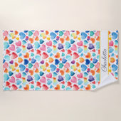 ハート水彩可愛カラフルいラブ名前をカスタムする ビーチタオル (正面)