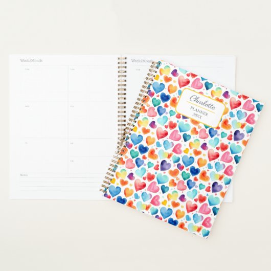 ハート水彩可愛カラフルいラブ名前をカスタムする プランナー手帳 (ディスプレー)