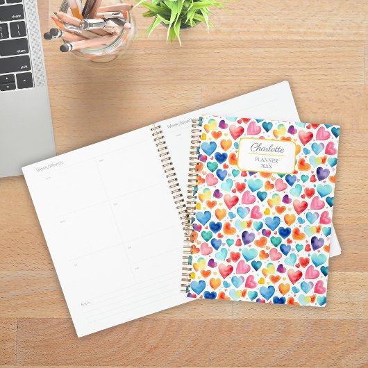 ハート水彩可愛カラフルいラブ名前をカスタムする プランナー手帳