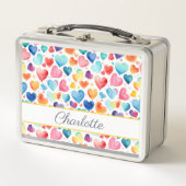 ハート水彩可愛カラフルいラブ名前をカスタムする メタルランチボックス (正面)