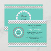 ハート水玉模様ブルーベビーシャワー（ガールカード用） 招待状 (正面/裏面)