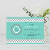 ハート水玉模様ブルーベビーシャワー（ガールカード用） 招待状 (スタンド正面)