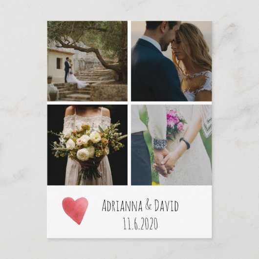 ハート水結婚色の感謝の写真コラージュ ポストカード (正面)