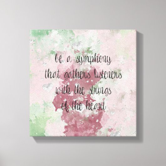 ハート水色の文字列 キャンバスプリント (正面)