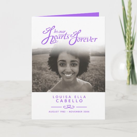 ハート永遠の葬儀プログラムパープルホワイト プログラム (正面)