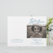 ハート永遠の葬儀プログラムホワイトブルーDIYフォールド (スタンド正面)