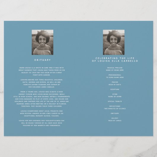 ハート永遠の葬儀プログラムホワイトブルーDIYフォールド (裏面)