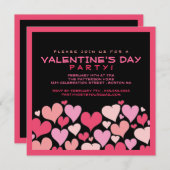 ハート沢山のバレンタインデーのパーティの招待状 招待状 (正面/裏面)
