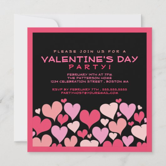 ハート沢山のバレンタインデーのパーティの招待状 招待状 (正面)