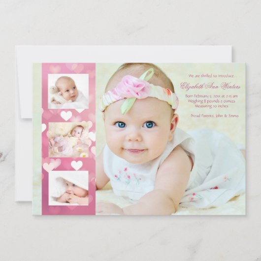 ハート沢山-写真の誕生の発表 案内状 (正面)