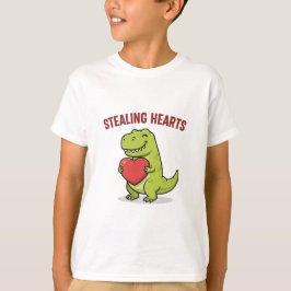 ハート泥棒ティラノサウルス 恐竜 かわいい男の子 バレンタイン Tシャツ