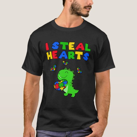 ハート泥棒パズル 自閉症啓発月 レックス Tシャツ (正面)