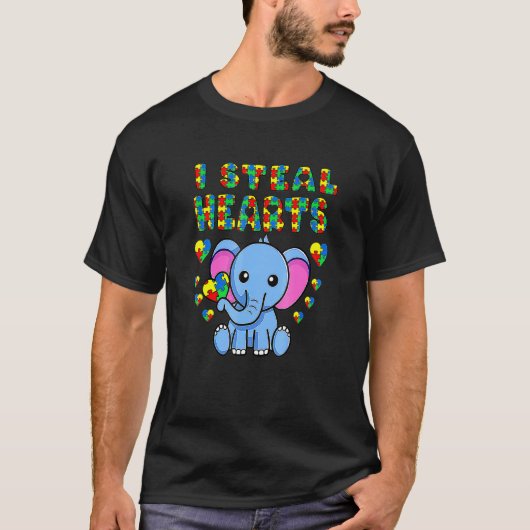ハート泥棒 自閉症啓発 エレファントジグソーパズル Tシャツ (正面)