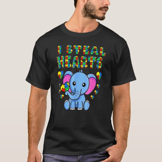 ハート泥棒 自閉症啓発 エレファントジグソーパズル Tシャツ (正面)