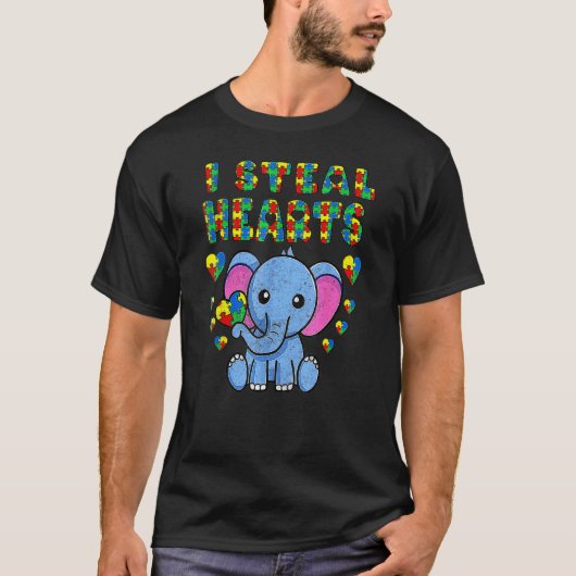 ハート泥棒 自閉症啓発 エレファントパズルピー Tシャツ (正面)