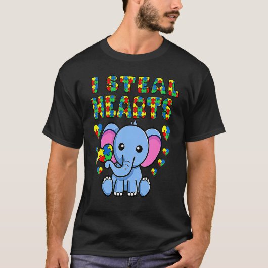 ハート泥棒 自閉症啓発 ゾウ パズル Pi Tシャツ (正面)