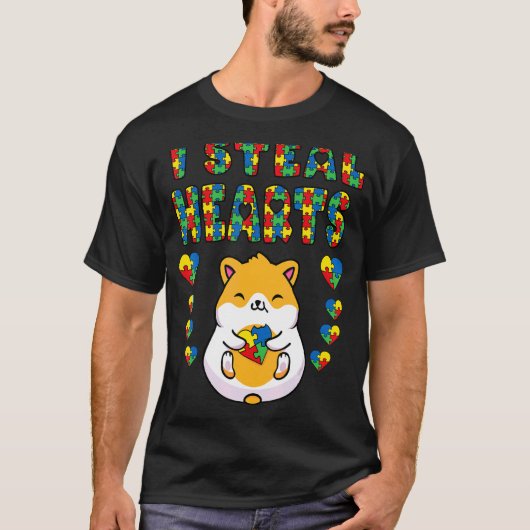 ハート泥棒 自閉症啓発 ハムスターパズルのピース Tシャツ (正面)