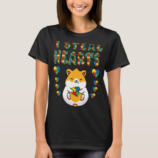 ハート泥棒 自閉症啓発 ハムスターパズルピース Tシャツ (正面)