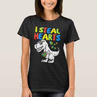ハート泥棒T-Rex恐竜トドラー自閉症啓発 Tシャツ