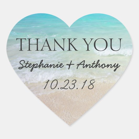 ハート海ビーチ結婚式サンキューシール ハートシール (正面)