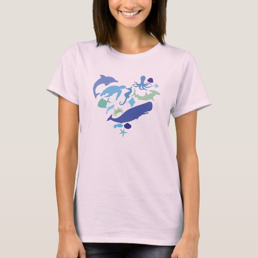 ハート海洋生物 Tシャツ (正面)