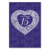 ハート海軍フェイクな生地の国のテーブル数をひもで締めて下さい テーブルナンバー (正面)