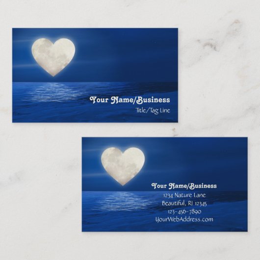 ハート満月の水の上に雪をかぶったビーチ 名刺 (正面/裏面)