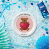 ハート漫画の子供の誕生日名を持つテディベア ペーパープレート (パーティー)