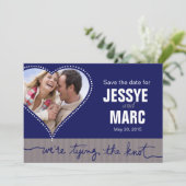 ハート点々のある写真ネイビーグレーの日付を保存 セーブザデート (スタンド正面)