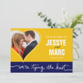 ハート点々のある写真Date yellow navyを保存 セーブザデート (スタンド正面)