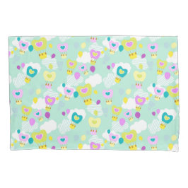 ハート熱気球ティール（緑がかった色） 枕カバー