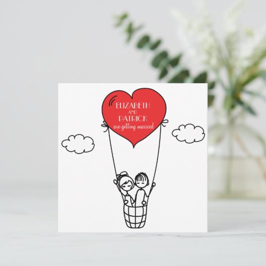 ハート熱気球ドードル結婚式招待状 招待状 (スタンド正面)