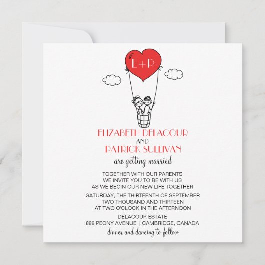 ハート熱気球ドードル結婚式招待状 招待状 (裏面)