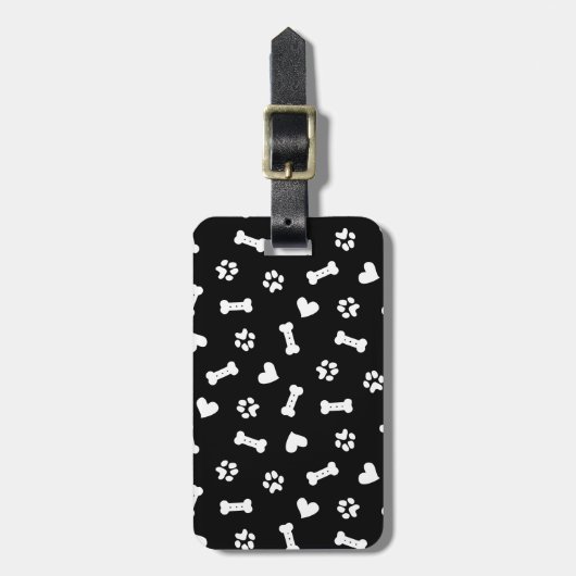 ハート犬の足と骨黒トートバッグネックタイBl ラゲッジタグ (正面縦)