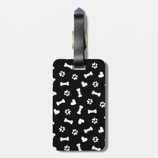 ハート犬の足と骨黒トートバッグネックタイBl ラゲッジタグ (裏面縦)