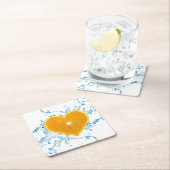 ハート状のオレンジのスライス スクエアペーパーコースター (インサイチュ)