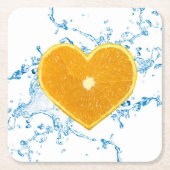 ハート状のオレンジのスライス スクエアペーパーコースター (正面)