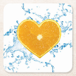 ハート状のオレンジのスライス スクエアペーパーコースター