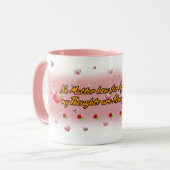 ハート状のシャボン玉を白色ピンクセラミックに マグカップ (正面左)