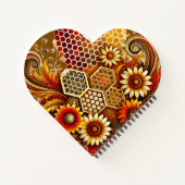 ハート状のハニカムとヒマワリ付き手帳 ノートブック (裏面)